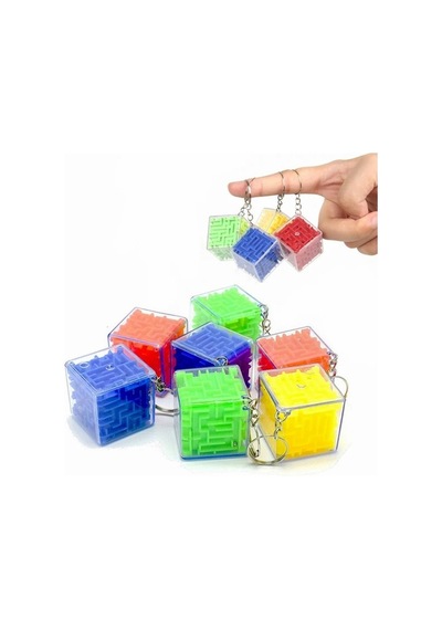 Labirent Bulmaca Küp Eğlenceli Anahtarlık 3x3 Cm - Renkli