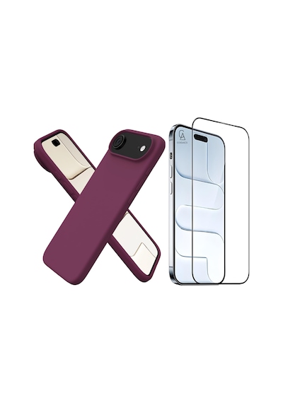 Apple Uyumlu iPhone 17 Air Içi Kadife Lansman Kılıf Ve 5d Tam Kaplayan Cam Ekran Koruyucu Koyu Mor