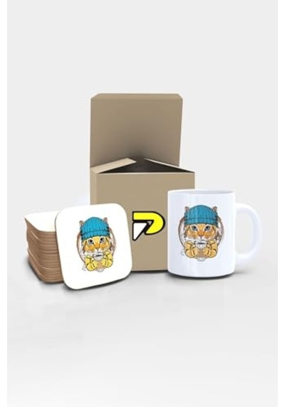 Tarz Kedi Tasarımlı Baskılı Kupa Bardak Seti Eğlenceli Özel Hediye Mug Çok Renkli