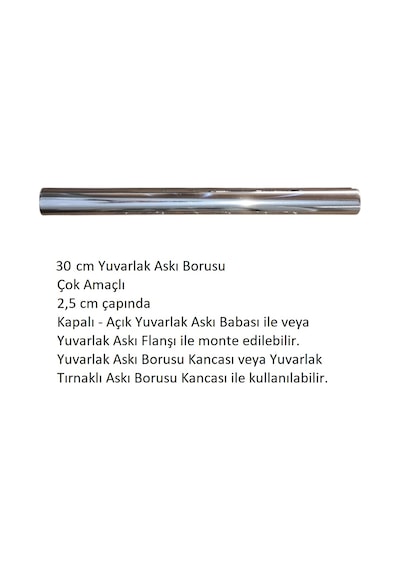 Yuvarlak Askı Borusu, 30 Cm, Parlak Metal, Mutfak, Banyo, Vestiyer, Portmanto, Çok Amaçlı Metalik