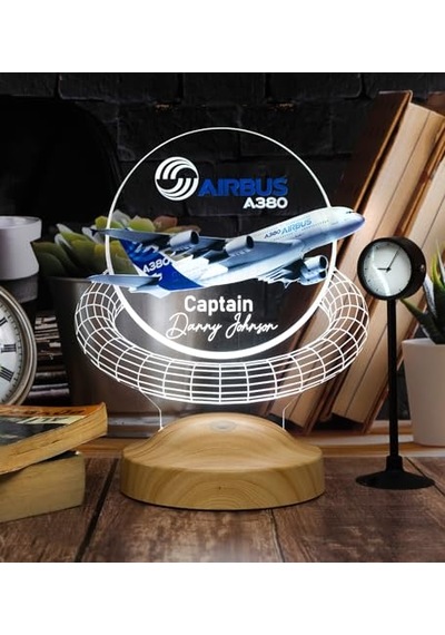 A380 Yolcu Uçağı Renkli Baskılı Kişiye Özel 3d Led Lamba Uçak - Pilot Hediyesi Çok Renkli