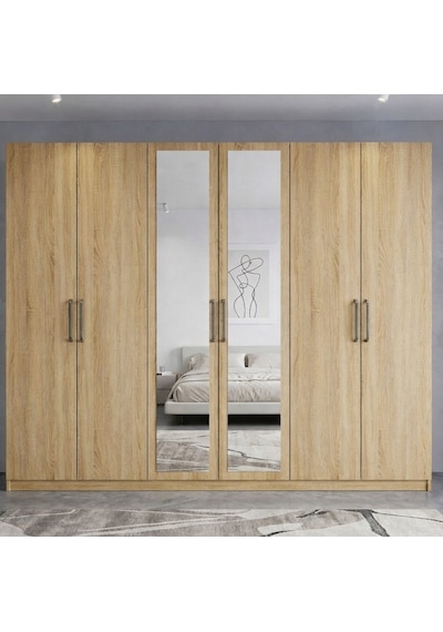 Zeplin Tamamı Mdf 6 Kapaklı Dolap Gardırop Meşe 180 Cm