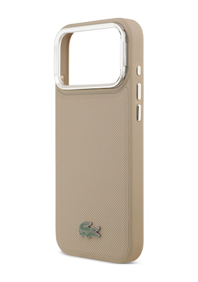 Apple Uyumlu iPhone 17 Pro Max Kılıf Lacoste Lisanslı M-safeli Pu Pike Desenli Standlı Metal Logolu Kapak Bej Bej