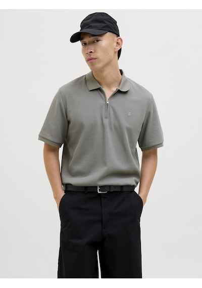 Jack & Jones Jack Jones Erkek Fermuar Detaylı Polo Yaka Tişört 12279177 Gri