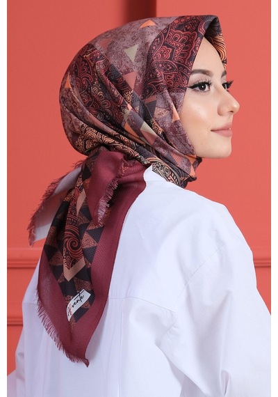Afvente Paisley Desen Bordo Pamuk Eşarp