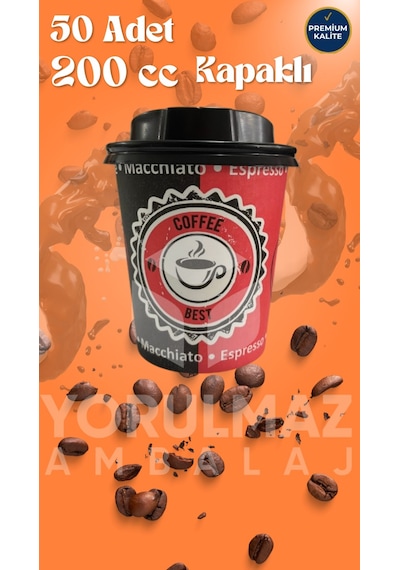 8 Oz 200 Cc Kapaklı Karton Bardak 50 Li Kahve Ve Sıcak İçecek Bardağı Renkli