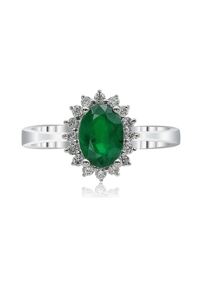 Oval Zümrüt Yüzük - Pırlantalı Anturaj 18 Ayar