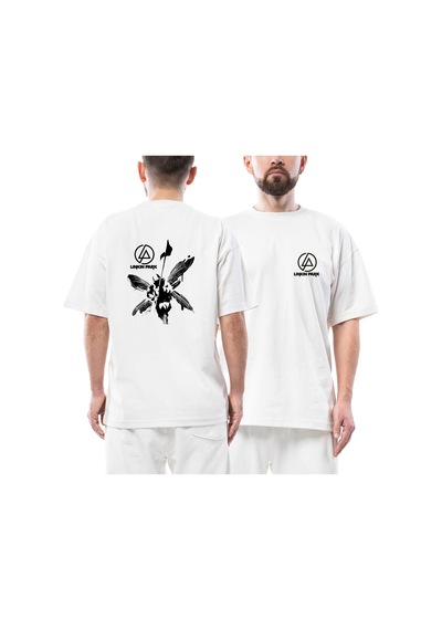 Linkin Park Butterfly Black Logo And Text Ön Arka Baskılı Beyaz Oversize Tişört