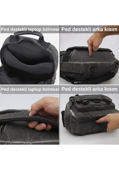 Celsus 4013 Vintage Kanvas Sırt Çantası, 15,6 İnç Laptop Bölmeli, Çok Cepli Seyahat Ve Günlük Kullanım Çantası Siyah