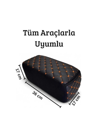Lüks Oto Kolçak Kol Dayama Koltuk Arası Organizer Cepli Vidasız Montaj Siyah Deri Turuncu Dikiş