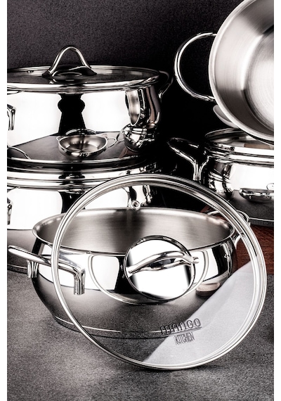 Mango Kitchen Dara Steel - 10 Parça Çelik Tencere Seti Paslanmaz Çelik Master Steel 18/10 Çelik Inox
