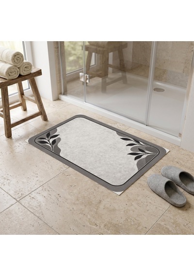 Kartela Halı Diyatomit Görünümlü Banyo Paspası Antrasit Kaymaz Taban Makinede Yıkanabilir 40x60 Cm