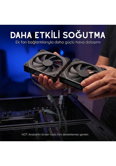 4 Pin Fan Çoklayıcı Y Kablo - 1 Den 3 E Splitter - 1x 4-pin + 2x 3-pin Çıkış - 4 Pin Pwm / 3 Pin Dc Uyumlu - 26 Cm