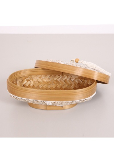 Bali Boncuklu Bambu Oval Saklama Kutusu 20x12 X10 Cm