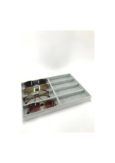 Yerli Üretim New York Model Süet Süet Kumaş Gri Renk 34/24 Cm Bölmeli Çekmece Içi Gözlük Standı Çok Renkli