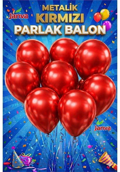 100 Adet Metalik Parlak Büyük Boy Balon Parti Doğum Günü Açılış Süsleme Kutlama Kırmızı