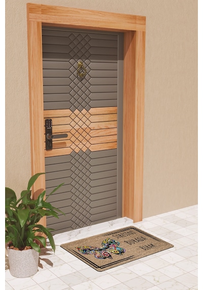 Rugmood Modern Dijtal Baskı Renkli Kelebekli Stres Yasak Kapı Önü Paspası Çok Renkli