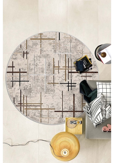 West Home Dijital Baskı Yıkanabilir Kaymaz Taban Yuvarlak Mutfak Halısı Salon Halısı Ve Yolluk Wh 488 Beige Yuvarlak