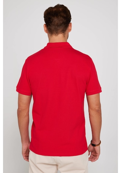 Tudors Erkek Slim Fit Dar Kesim %100 Pamuk Düz Pike Kırmızı Polo Yaka Tişört-30560 Kirmizi Kırmızı