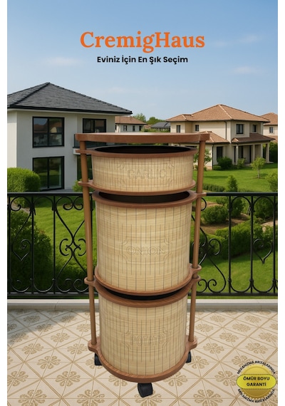 Ahşap Sebzelik Geleneksel Tasarım Yuvarlak Akça Desenli 2 X 7 + 3 Kg Kapasiteli Hazır Gönderim Diğer
