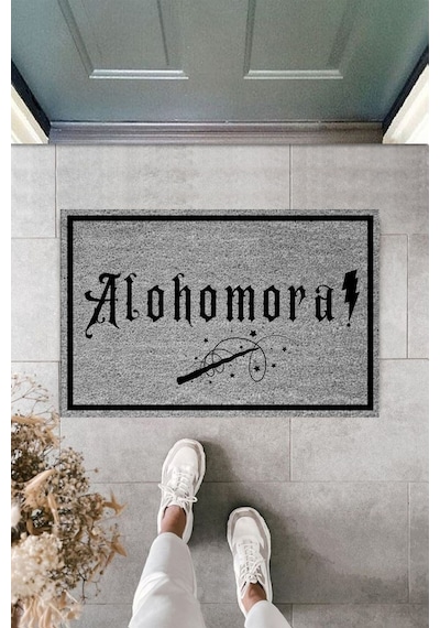 Dormot 1modern Dijital Gri Baskı Harry Potter Alohomora Dekoratif Kapı Önü Paspası - 60x40cm