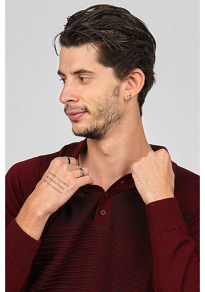Desen Triko Erkek Desenli Polo Yaka Yün Kazak 0249642 Bordo