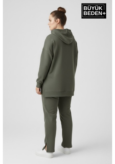 Superlife Büyük Beden Kapşonlu Ny Newyork Baskılı Tunik İnce Sweatshırt Spr26btk991-1 Haki