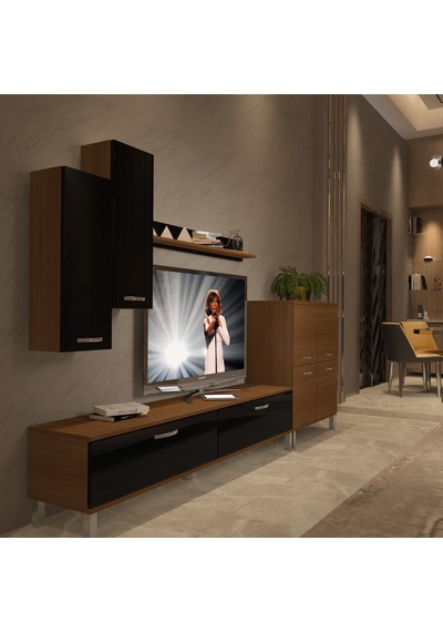 Decoraktiv Eko 6 Slm Std Krom Ayaklı Tv Ünitesi Tv Sehpası Ceviz - Siyah