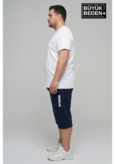 Süperlife Büyük Beden Erkek Kapri Şort Brooklyn Baskılı Rahat Kalıp 3xl-6xl Spr26bsr591-02 Lacivert