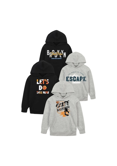 Panios Kids 4'lü Do This-street-sk-world Baskılı Erkek Çocuk Kanguru Cepli Kapüşonlu Sweatshirt Siyah - Gri