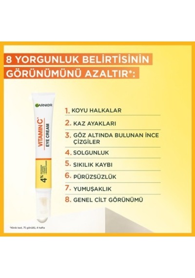 Garnier C Vitamini Parlak Aydınlatıcı Göz Kremi 15ml, 4% Niasinamid, Kafein, Vitamin C, Muz