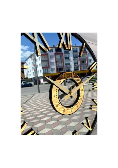 Pey Aksesuar Aynalı Duvar Saati Gerçek Ayna 40 Cm Modern Tasarım Siyah-gold-füme-roma