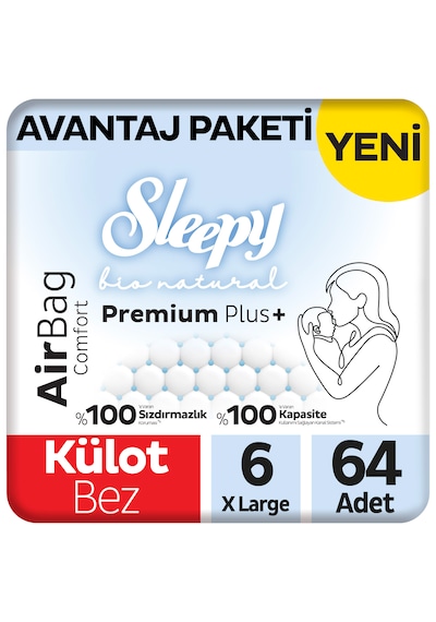 Sleepy Bio Natural Premium Plus Airbag Comfort Avantaj Paketi Külot Bez 6 Numara Xlarge 64 Adet