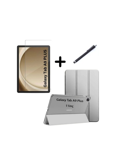 Samsung Galaxy Tab Uyumlu A9 Plus X210 Kılıf Set Pu Deri Smart Tablet Kilifi Ekran Koruyucu + Kalem X213 X215 X217