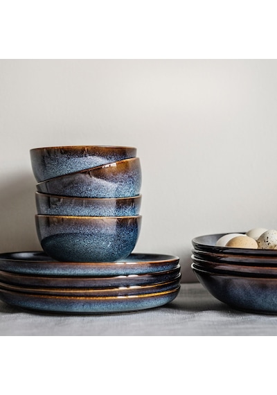 4 Lü Kase Seti Mavi Renk 14 Cm Meridyendukkan Stoneware, Renkli Sır