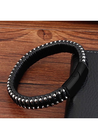 Moncuk Design Siyah Deri Ve Damla Çelik Zincirli Bileklik 33514b1d2-1 Beyaz - Siyah