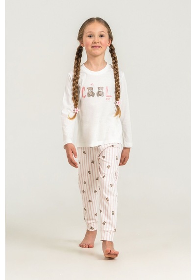 Rolypoly Kız Çocuk Cool Bear Beyaz Uzun Kol Pijama Takım Rp3912-c-v1 Rp3912-c-v1