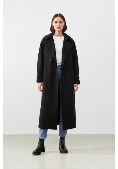 Durivya Reglan Kol Oversize Trençkot Siyah