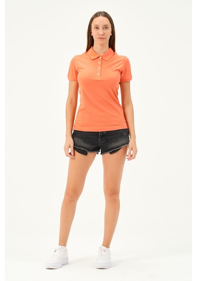Msw Kadın Kısa Kollu Regular Fit Polo Yaka T-shirt Coral