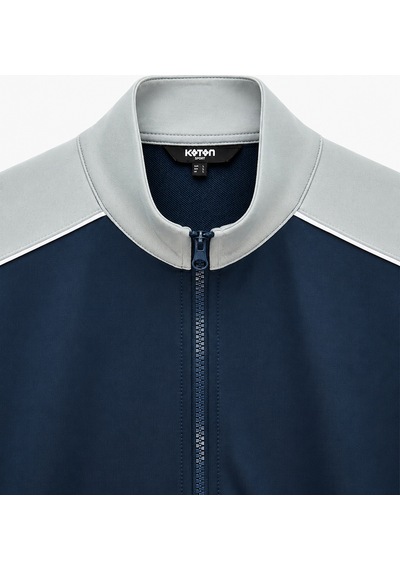 Koton Uzun Kollu Renk Kontrastlı Cepli Dik Yaka Fermuarlı Spor Sweatshirt Lacivert 7wam70029nk