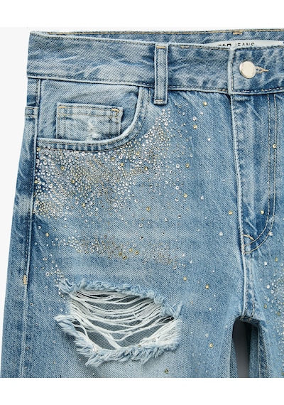 Koton Taşlı Yıpratma Detaylı Cepli Düğmeli Düz Paça Denim Pantolon - Longer Straight Fit Jeans Açık İndigo 7wal40136md Koton Taşlı Yıpratma Detaylı Cepli Düğmeli Düz Paça Denim Pantolon - Longer Straight Fit Jeans Açık İndigo 7wal40136md