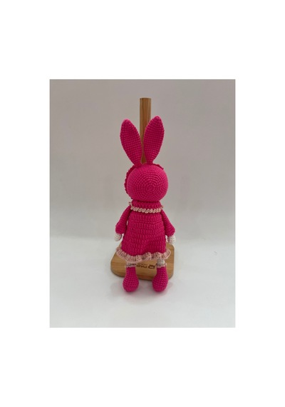 Amigurumi Örgü Tavşan Bebek Pembe Elbiseli Şapkalı Sevimli Tavşan Oyuncak 26cm Pembe