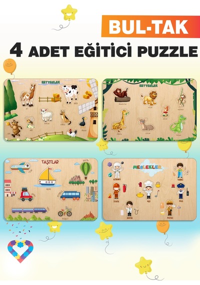 Ahşap Türkçe 4 Lü Set Eğitici-öğretici Yapboz