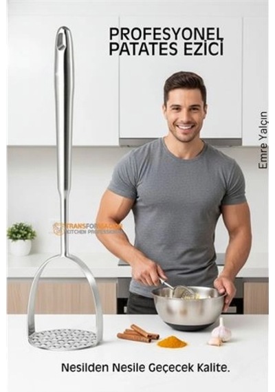 304 Paslanmaz Çelik Lüks Patates Ezici - 34 Cm Profesyonel Püre Yapıcı & Mutfak Gereci 722679