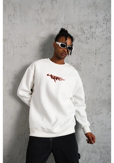 Barlashive Erkek 3 İplik Pamuklu Bisiklet Yaka Gangster Baskılı Sweatshirt - Beyaz Çok Renkli Barlashive Erkek 3 İplik Pamuklu Bisiklet Yaka Gangster Baskılı Sweatshirt - Beyaz Çok Renkli