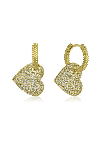Gümüş Gold Halka Kalp Küpe 14 MM Gümüş