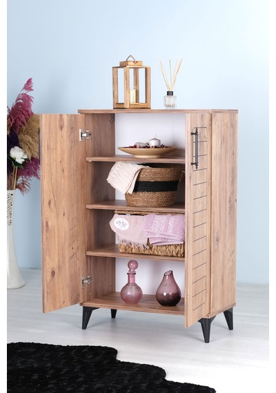 Luna 2 Kapaklı 4 Bölmeli Modern Ayakkabılık - Çam Desenli 70x10