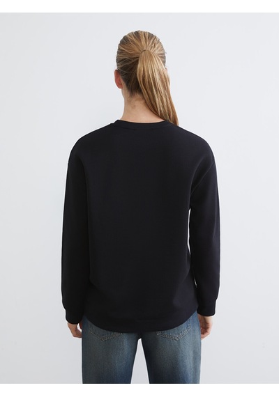 Lcw Comfort Siyah Baskılı Oversize Kadın Kalın Sweatshirt