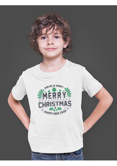 Bumeta Have A Very Merry Christmas Green Çocuk Tişört T-shirt Beyaz