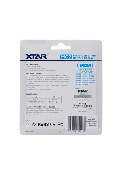 Mc2 Akıllı Cccv Lityum İyon Şarj Cihazı 5 Volt, 1 A, 2 Şarj Yuvası 14500 İla 26650 Formatları İçin